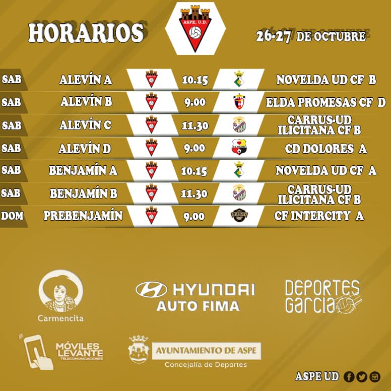 Horarios  Aspe UD Fútbol 8 Jornada 26-27 de Octubre 2019