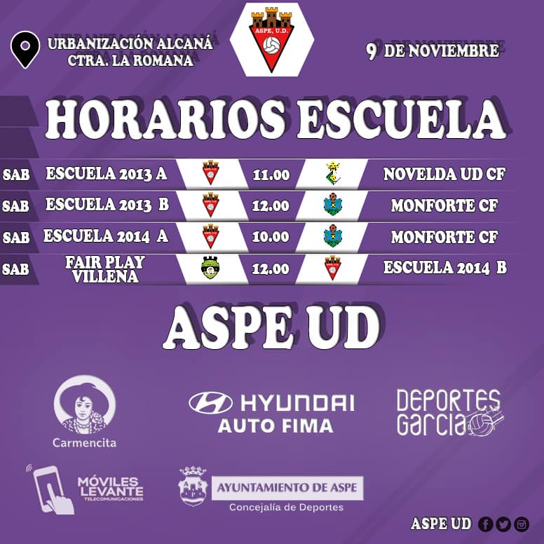 Horarios Escuela Aspe UD  - 9 y 10 noviembre 2019