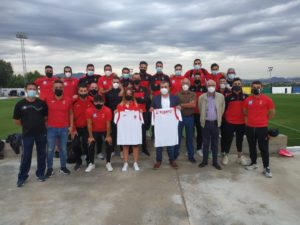 El Senior A con el Alcalde de Aspe, Antonio Puerto y la Concejala de Deportes, Toñi García