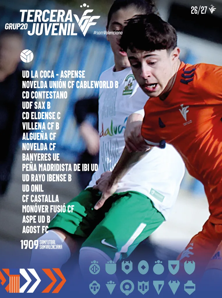 Grupo 20 de la tercera división juvenil donde jugará el Aspe UD B